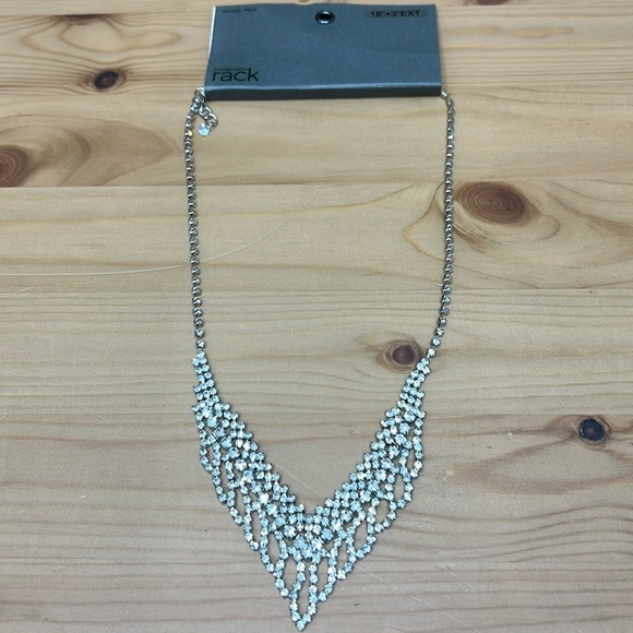 Nordstrom Rack Prom Wedding Formal Necklace Silvertone w/Rhinestones 18” + 3” - Picture 2 of 3